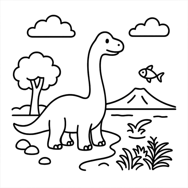 Brachiosaurus Next To Lake colouring page (Easy)