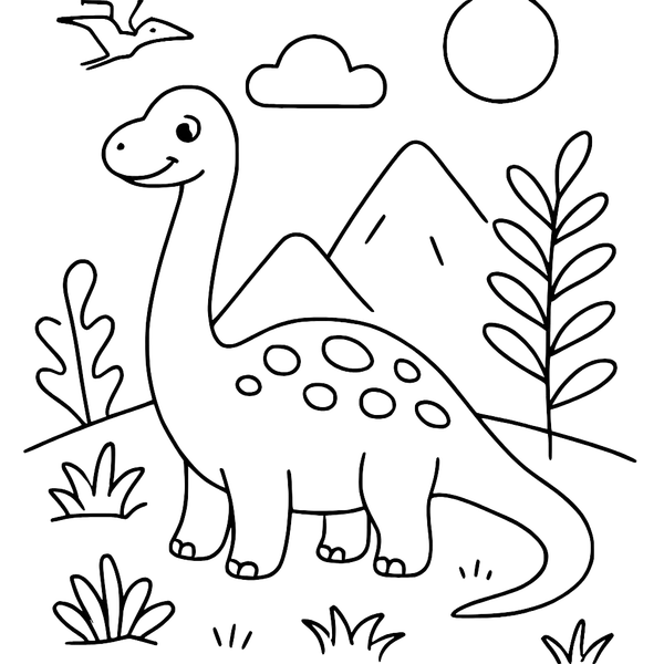 Brachiosaurus On Hill colouring page (Easy)