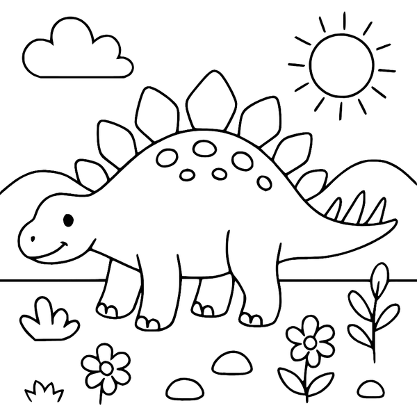 Stegosaurus In Flower Field colouring page (Easy)