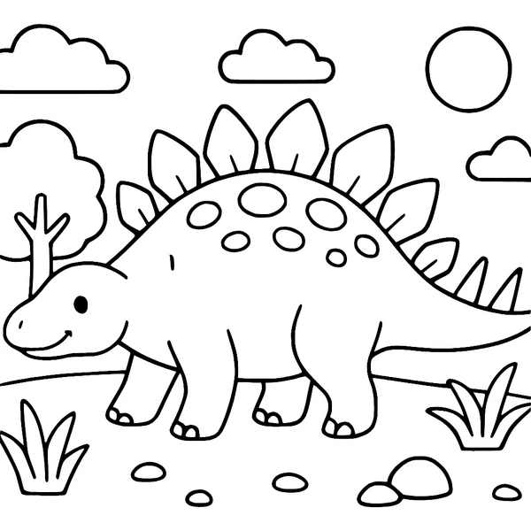 Stegosaurus Strolling In Forest colouring page (Easy)