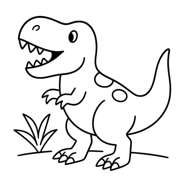 Grinning T Rex Beside Grass colouring page (Easy)
