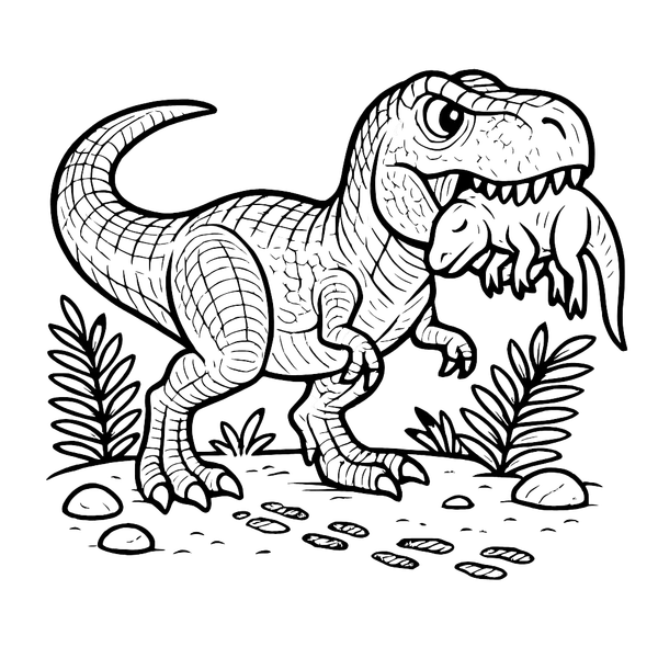 T Rex Holding Prey colouring page (Hard)