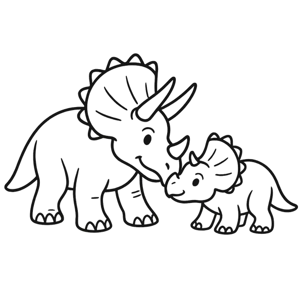 Triceratops Parent And Calf colouring page (Easy)