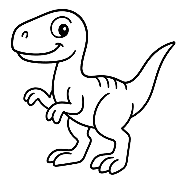 Cute Smiling Velociraptor colouring page (Easy)