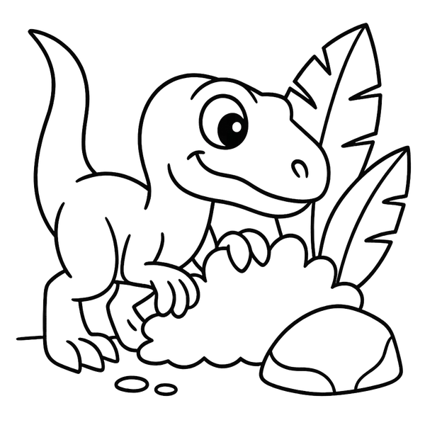 Velociraptor Peeking From Bush colouring page (Easy)